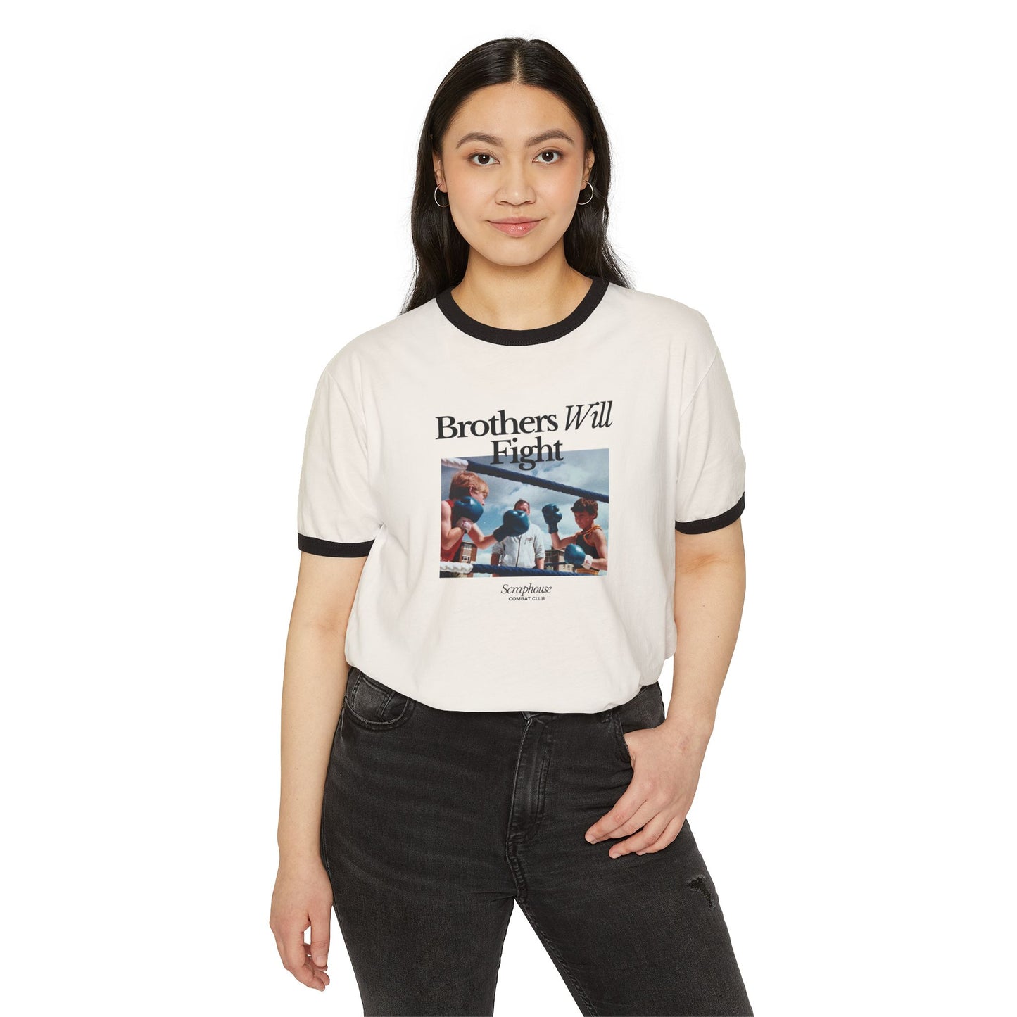 BROTHERS WILL FIGHT RINGER TEE (OFF WHITE)
